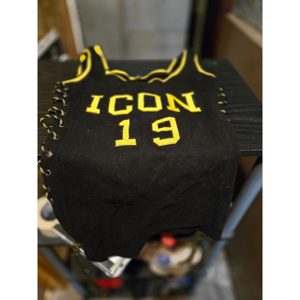 Fashion Nova Women's XL Icon 19 Lace Up Ribbed Tank Shorts Romper Black Yellow